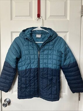 Columbia Kids Teal & Navy Hooded Colorblock Puffer Jacket